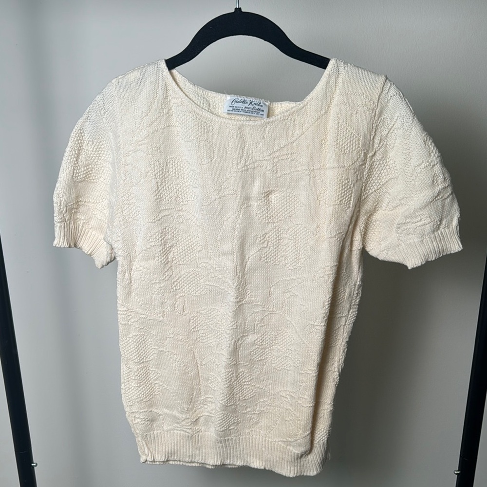Cuddle Knit Vintage 100% Cotton Cottagecore Cream Short Sleeve Sweater Top